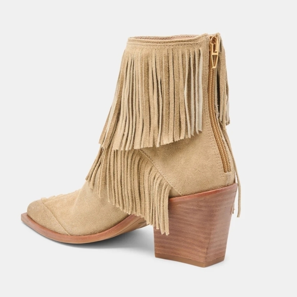 🤎🔹️Dolce Vita 🔹️Dark Taupe Suede TOREY Western  Fringe Ankle Booties - Picture 8 of 11